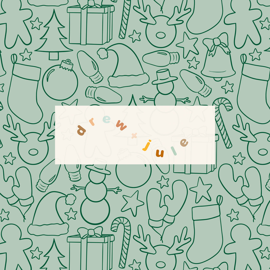 Christmas Doodles (Green) | Seamless Pattern