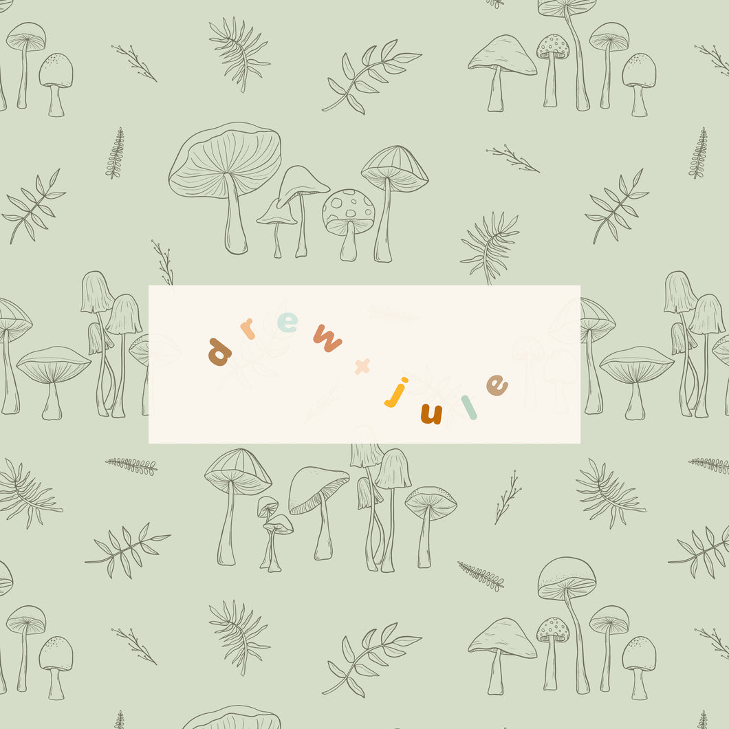 Mystical Mushrooms (Light Sage) | Seamless Pattern
