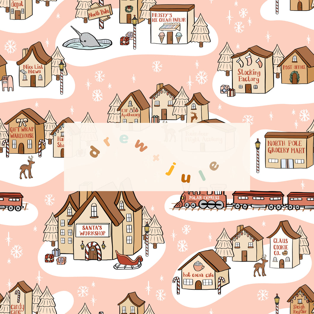 North Pole Village (Pink) | Seamless Pattern