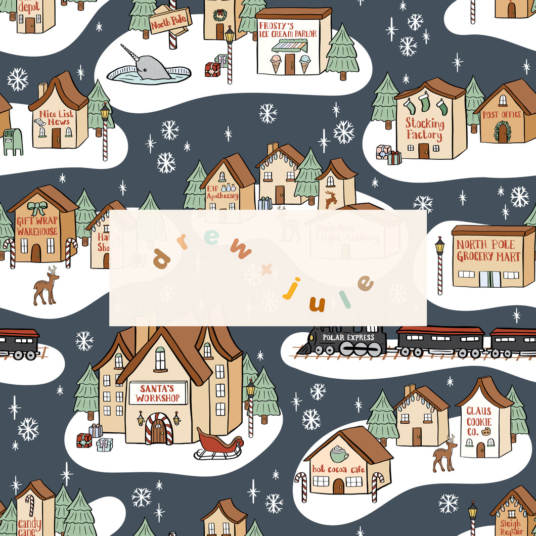 North Pole Village (Slate Blue) | Seamless Pattern