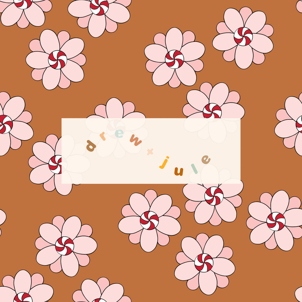 Peppermint Flowers (Brown) | Seamless Pattern