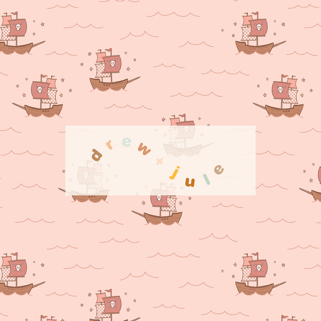 Pirate Ships (Pink) | Seamless Pattern